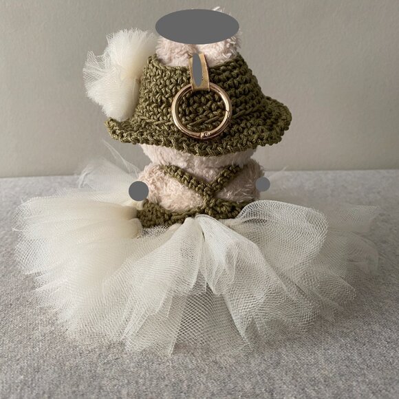 Handmade Crochet Green Cream Princess Tutu for 17cm Doll 2-Piece Set - Picture 3 of 6